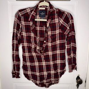 American Eagle Burgundy Plaid Flannel